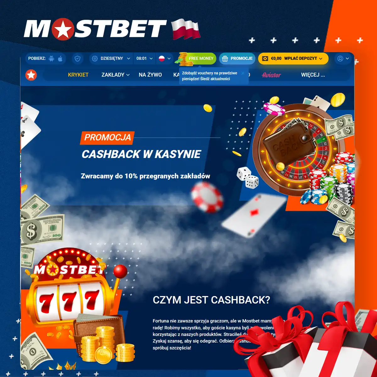 Jak otrzymać 10% bonusu cashback w Mostbet?