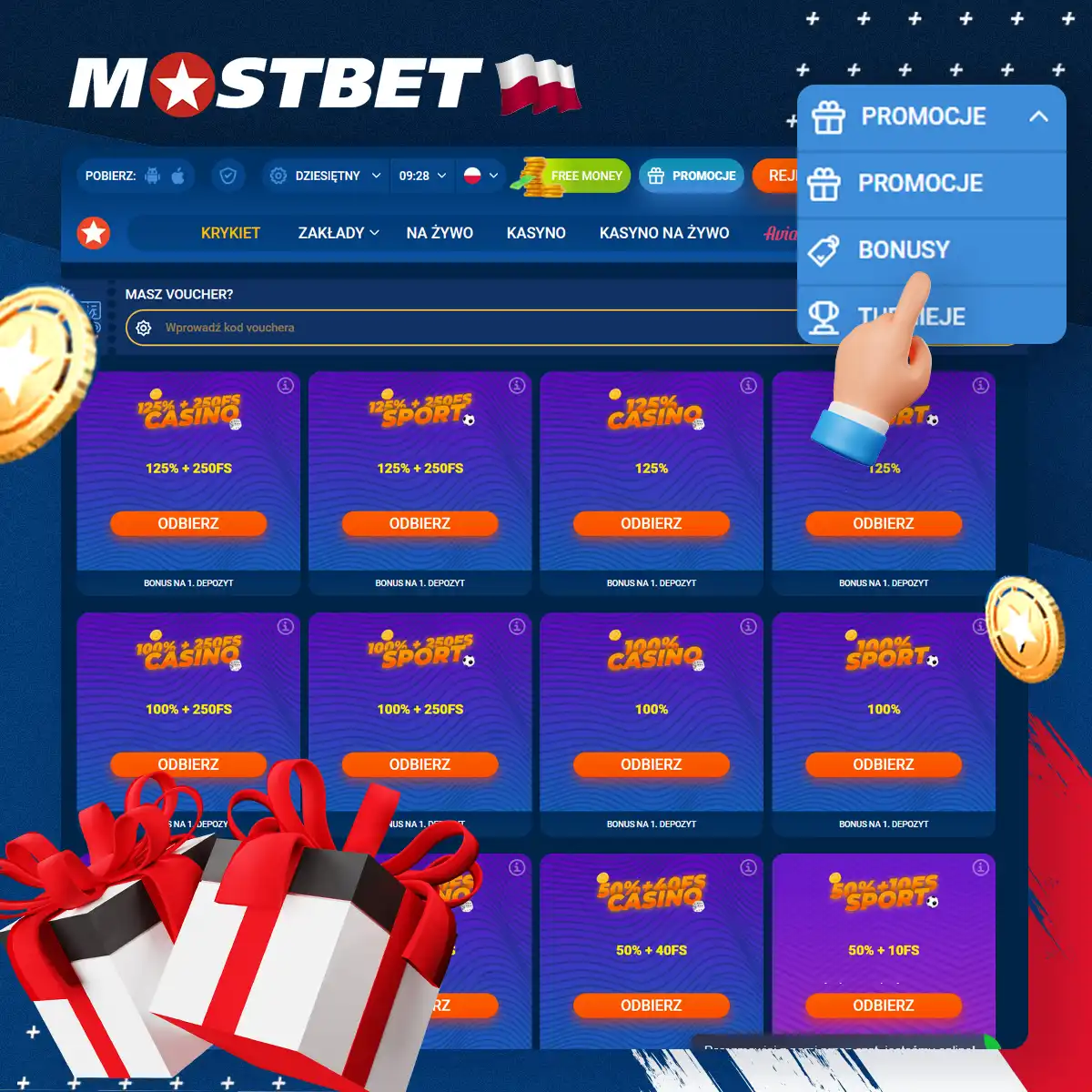 Zdobądź 125% bonusu powitalnego przy pierwszym depozycie w Mostbet Polska