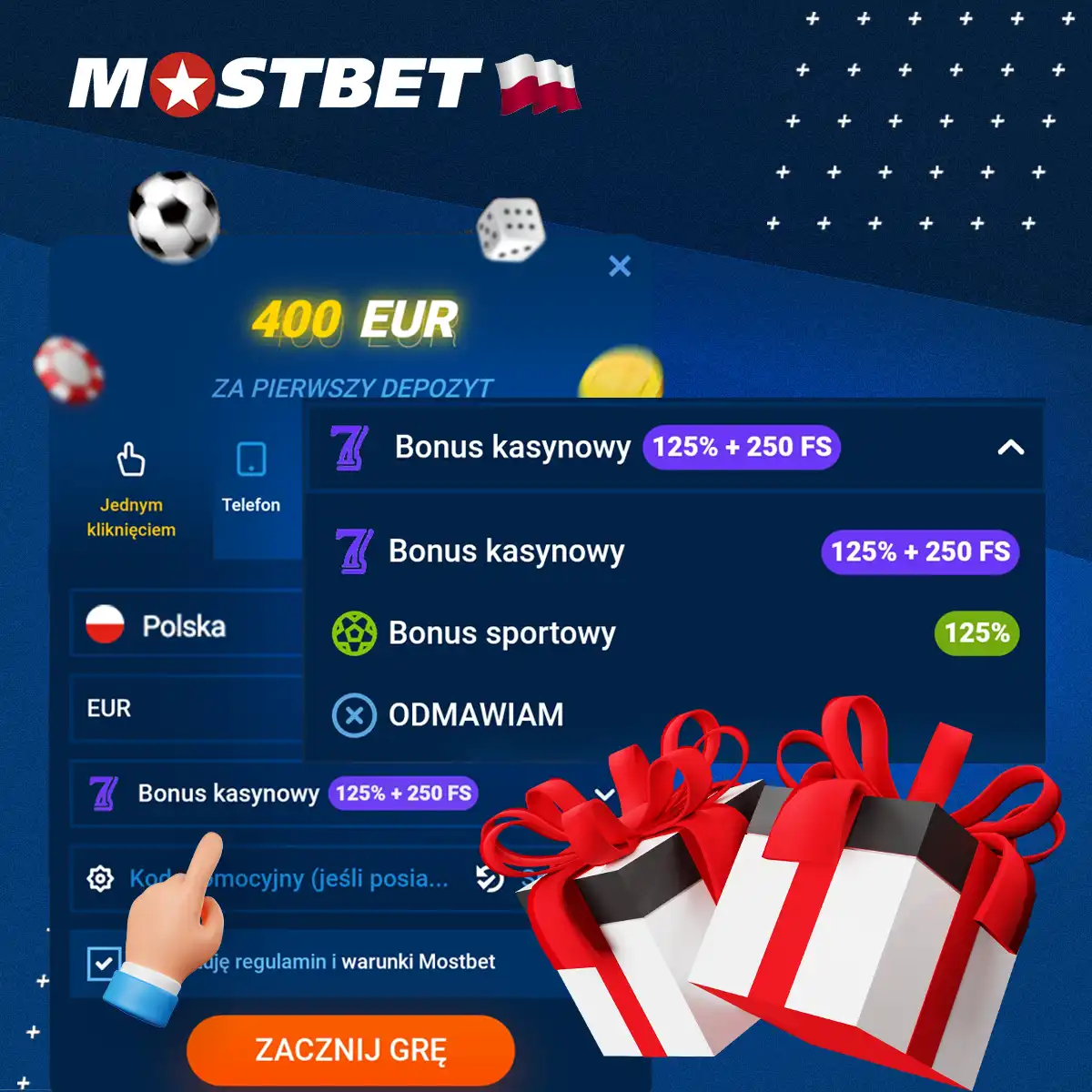 Wybierz bonus powitalny podczas rejestracji w Mostbet