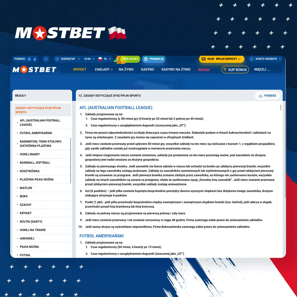 Przegląd zasad na platformie Mostbet