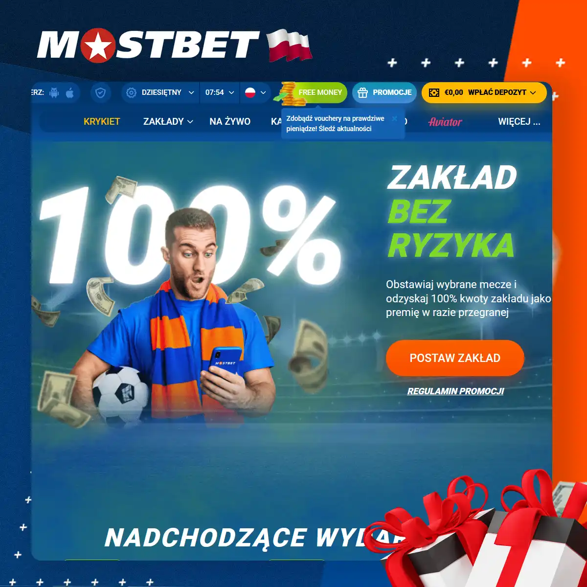 Obstawiaj zakłady bez ryzyka w Mostbet
